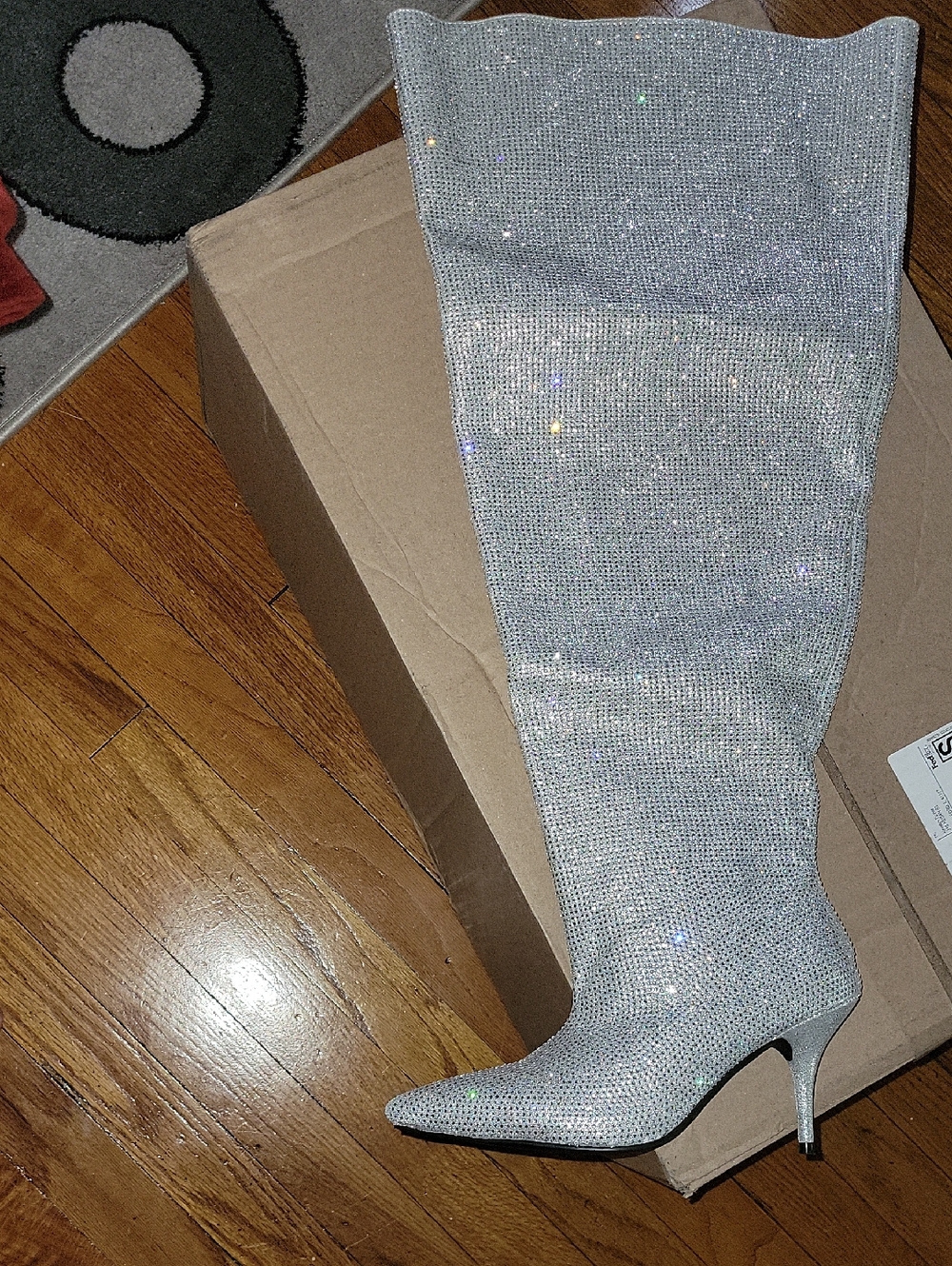 Silver Rhinestone Over-the-Knee Stiletto Boot